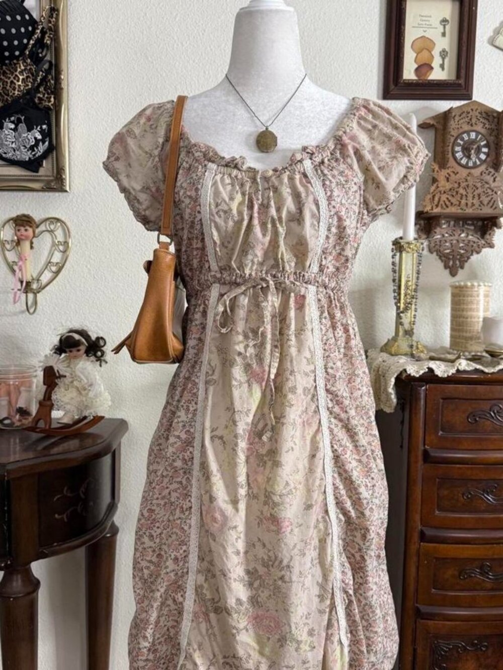 Dainty whimsical fairy floral patchwork cotton milkmaid babydoll dress